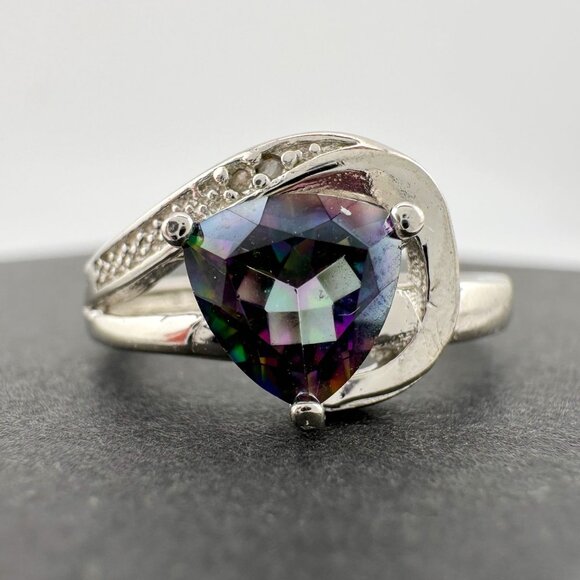 Trillion Cut Mystic Topaz Ring Size 7 - Sterling - Picture 13 of 16